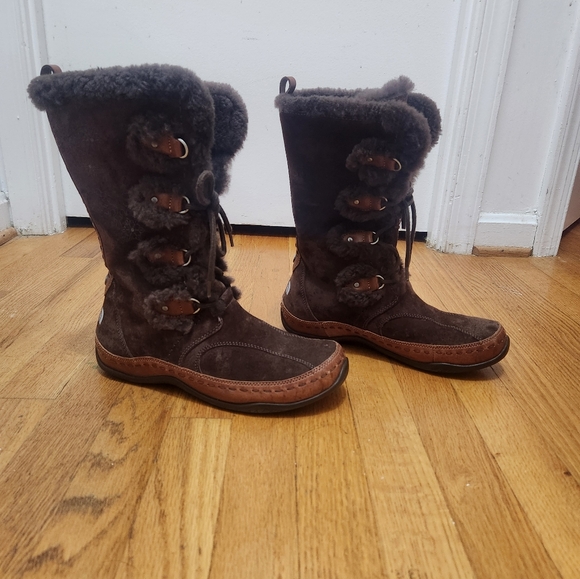 The North Face Women’s Winter Snow Boots 8.5 Brown Suede Fur Lined Waterproof - Picture 1 of 12